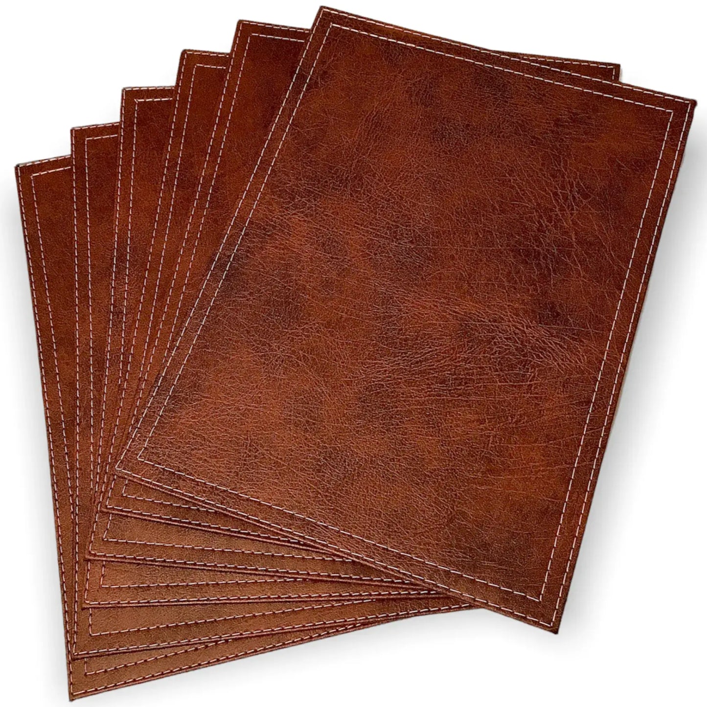 Pack 6 Individuales Rectangulares de Ecocuero - Modelo Clavel Color Habano