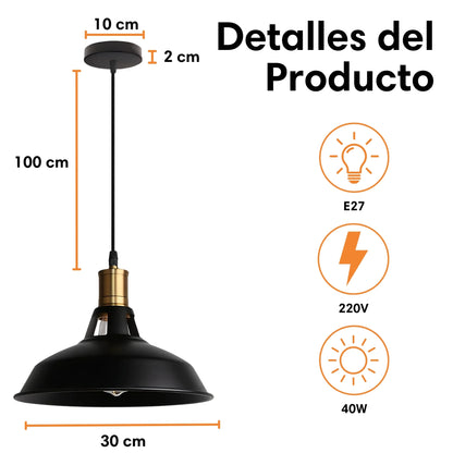 Lampara Colgante 30 Cm estilo Campana - Modelo Industrial Color Negro