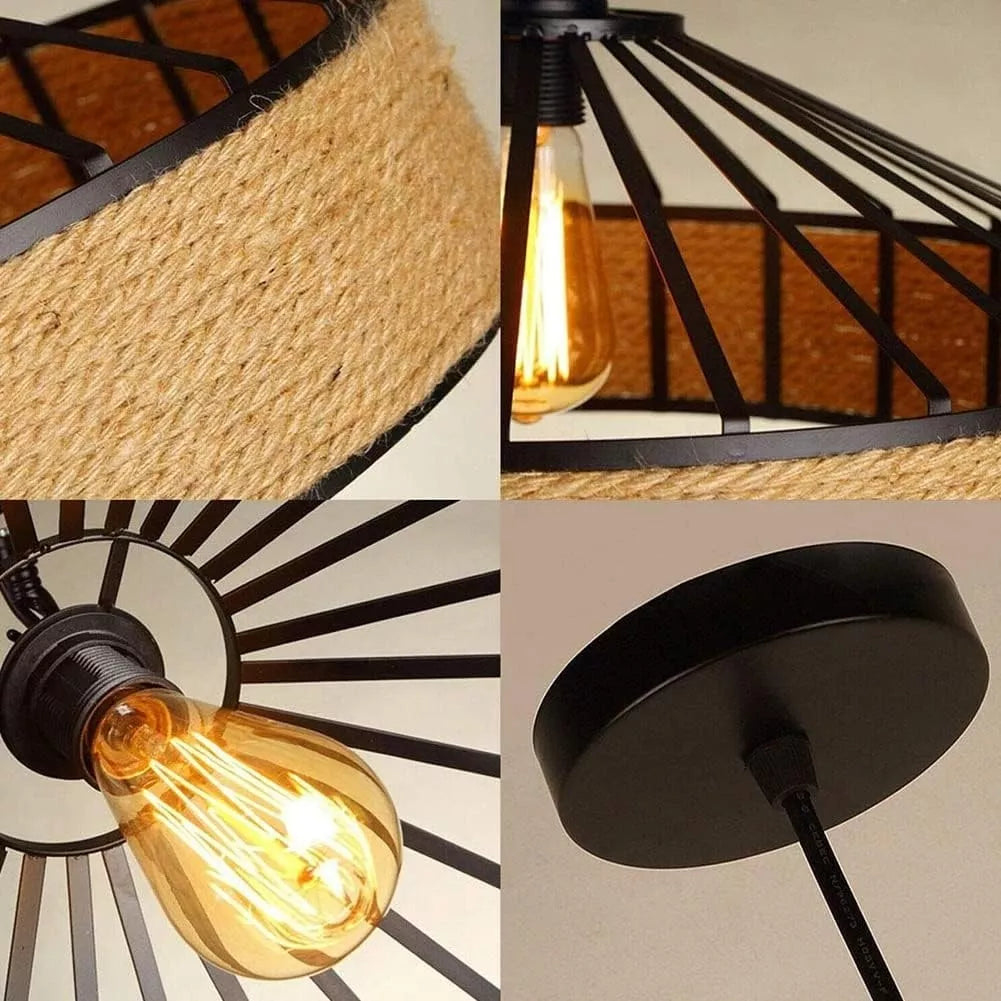 Lampara Colgante 30 Cm Con Cuerda Cáñamo - Metal Rustica Color Negro