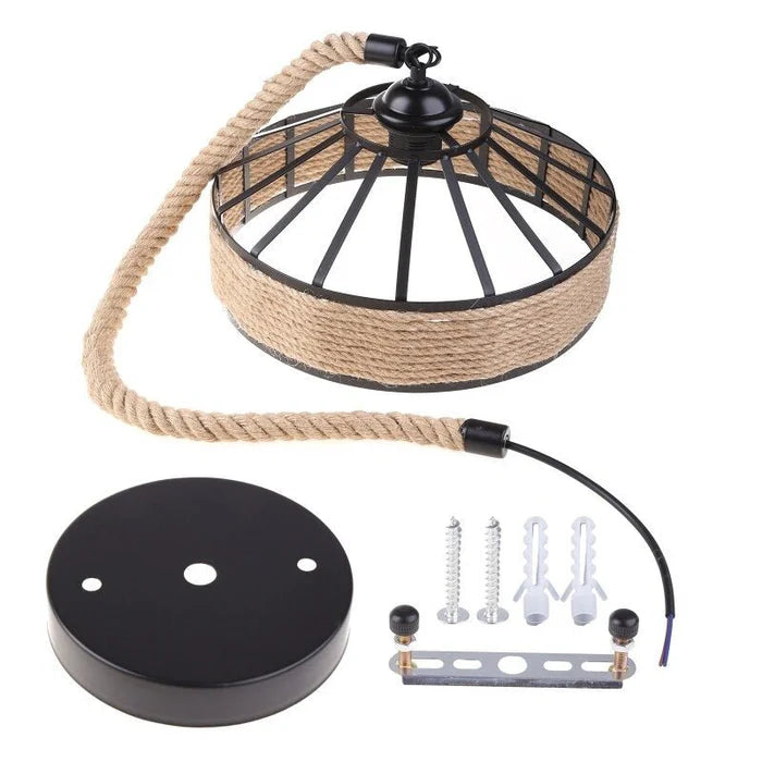 Lampara Colgante 30 Cm Con Cuerda Cáñamo - Metal Rustica Color Negro