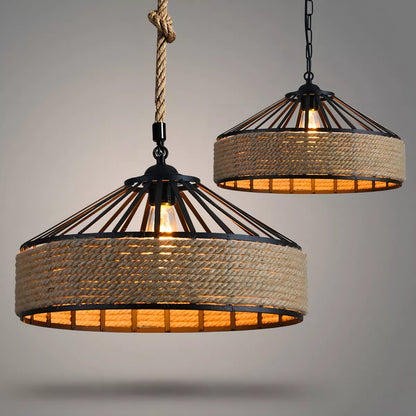 Lampara Colgante 30 Cm Con Cuerda Cáñamo - Metal Rustica Color Negro